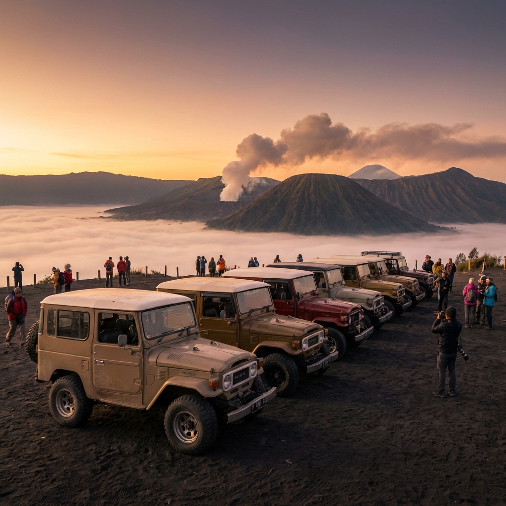 Deretan Jeep Bromo siap berangkat menuju sunrise point
